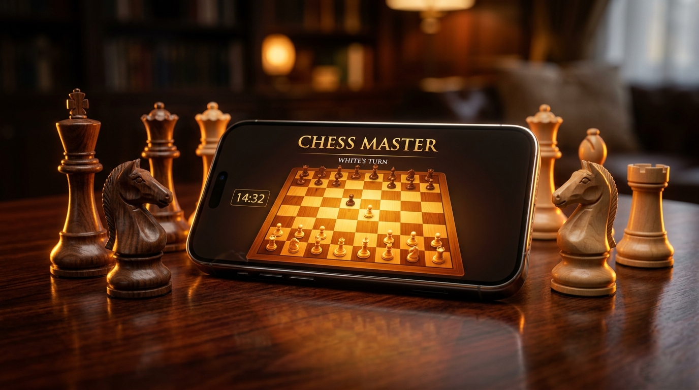Chess Master Mobile Application on Mahogany Wood Board
